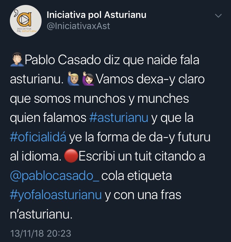 La campaña #yofaloasturianu respuende a Pablo Casado