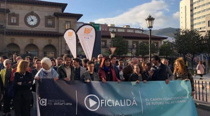 Iniciativa va participar na Manifestación del Día de les Lletres cola so pancarta del consensu constitucional pola oficialidá